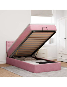 Struttura Letto Pouf con Materasso Rosa 100x200 cm Velluto