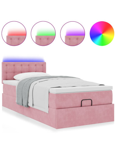 Struttura Letto Pouf con Materasso Rosa 100x200 cm Velluto