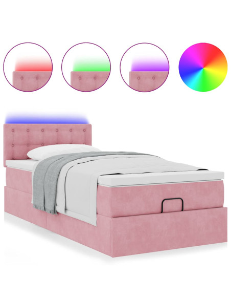 Struttura Letto Pouf con Materasso Rosa 100x200 cm Velluto