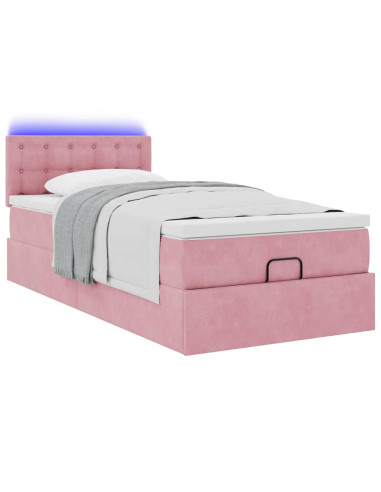 Struttura Letto Pouf con Materasso Rosa 100x200 cm Velluto