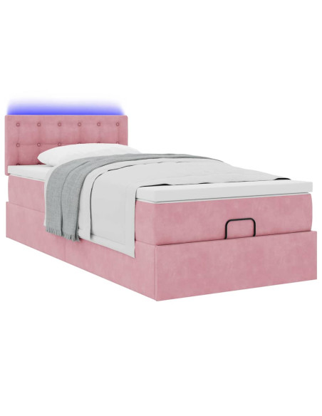 Struttura Letto Pouf con Materasso Rosa 100x200 cm Velluto