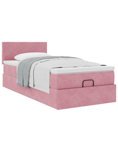 Struttura Letto Pouf con Materasso Rosa 100x200 cm Velluto