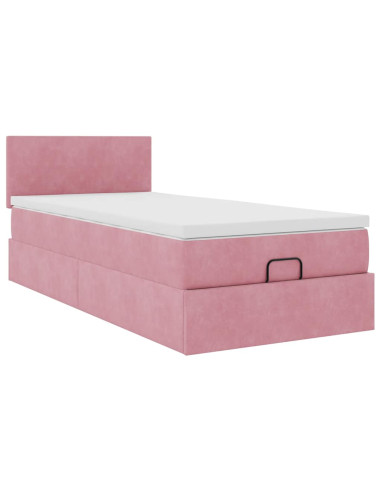 Struttura Letto Pouf con Materasso Rosa 100x200 cm Velluto