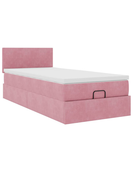 Struttura Letto Pouf con Materasso Rosa 100x200 cm Velluto