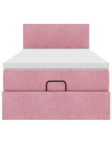 Struttura Letto Pouf con Materasso Rosa 100x200 cm Velluto