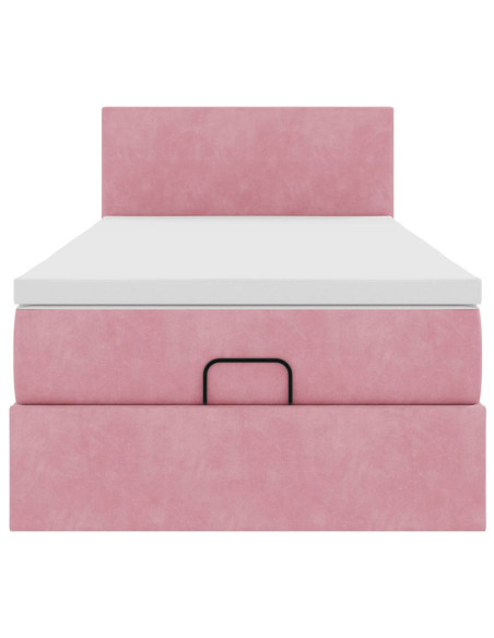 Struttura Letto Pouf con Materasso Rosa 100x200 cm Velluto