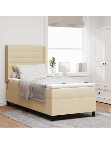 Letto a Sorgente LED con materasso Crema 100 x 200 cm Tessuto