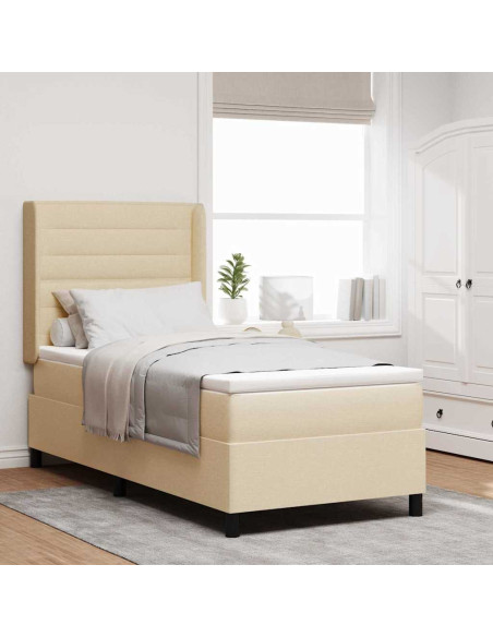 Letto a Sorgente LED con materasso Crema 100 x 200 cm Tessuto