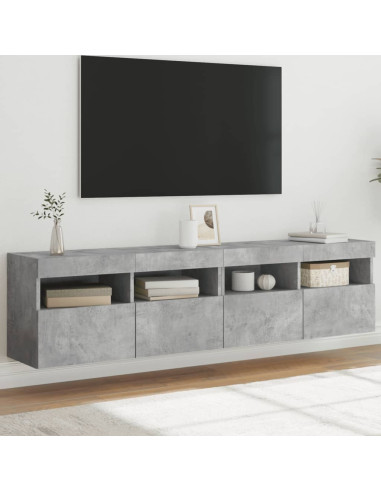 Mobili TV a Parete con Luci LED 2pz Grigio Cemento 80x30x40cm