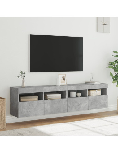 Mobili TV a Parete con Luci LED 2pz Grigio Cemento 80x30x40cm