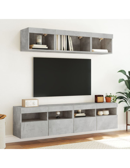Mobili TV a Parete con Luci LED 2pz Grigio Cemento 80x30x40cm