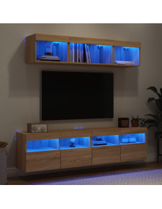 Mobili TV a Muro con LED 5pz Rovere Sonoma Legno Multistrato