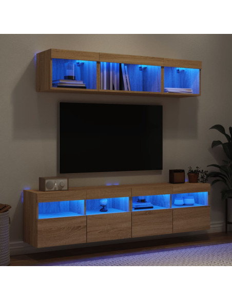 Mobili TV a Muro con LED 5pz Rovere Sonoma Legno Multistrato