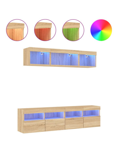 Mobili TV a Muro con LED 5pz Rovere Sonoma Legno Multistrato