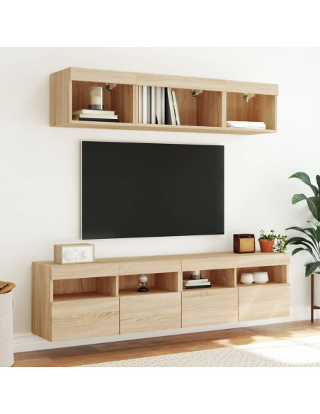 Mobili TV a Muro con LED 5pz Rovere Sonoma Legno Multistrato