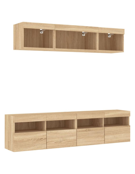 Mobili TV a Muro con LED 5pz Rovere Sonoma Legno Multistrato