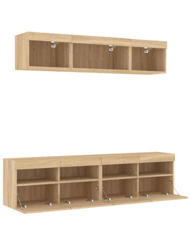 Mobili TV a Muro con LED 5pz Rovere Sonoma Legno Multistrato