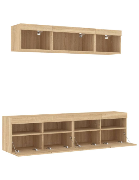 Mobili TV a Muro con LED 5pz Rovere Sonoma Legno Multistrato