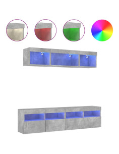 Mobili TV a Muro con LED 5pz Grigio Cemento Legno Multistrato 2