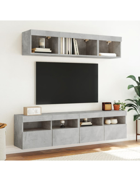 Mobili TV a Muro con LED 5pz Grigio Cemento Legno Multistrato