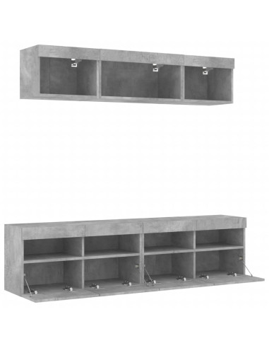 Mobili TV a Muro con LED 5pz Grigio Cemento Legno Multistrato