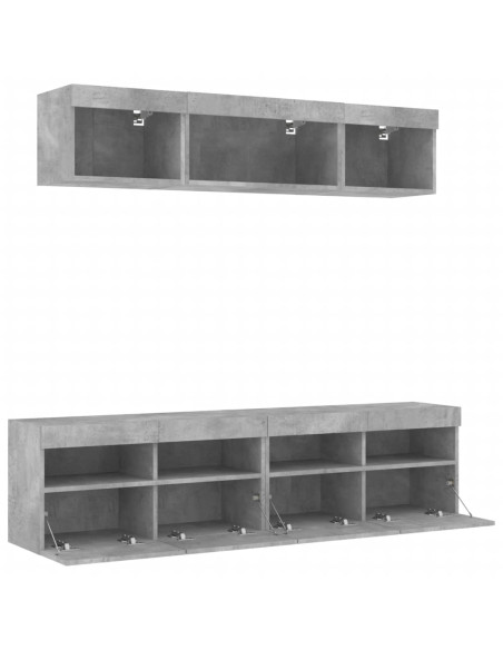Mobili TV a Muro con LED 5pz Grigio Cemento Legno Multistrato