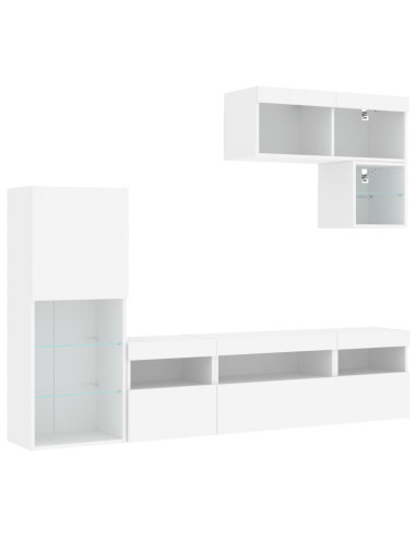 Mobili TV a Muro con LED 6pz Bianchi in Legno Multistrato