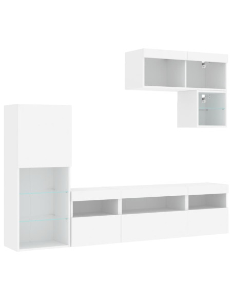 Mobili TV a Muro con LED 6pz Bianchi in Legno Multistrato