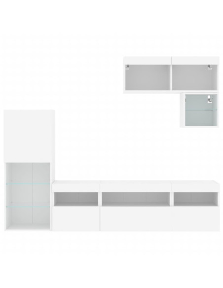 Mobili TV a Muro con LED 6pz Bianchi in Legno Multistrato