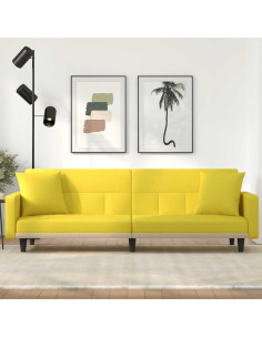 Divano Letto con Cuscini Giallo Chiaro in Tessuto