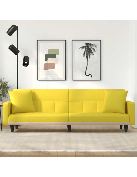 Divano Letto con Cuscini Giallo Chiaro in Tessuto