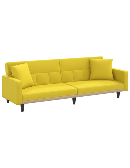 Divano Letto con Cuscini Giallo Chiaro in Tessuto
