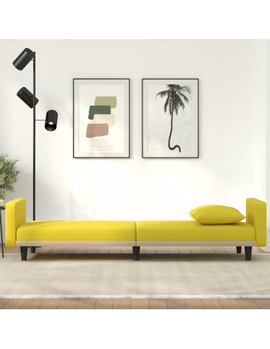 Divano Letto con Cuscini Giallo Chiaro in Tessuto
