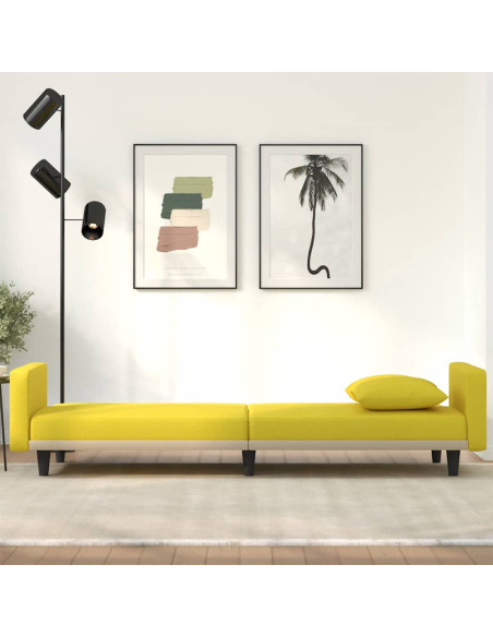Divano Letto con Cuscini Giallo Chiaro in Tessuto
