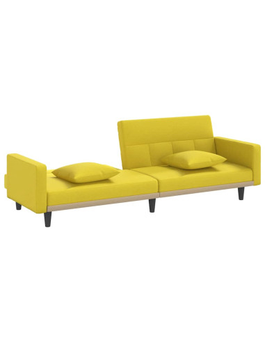 Divano Letto con Cuscini Giallo Chiaro in Tessuto
