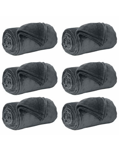 Coperte da Pile 6 pcs Grigio scuro 130 x 150 cm Panno