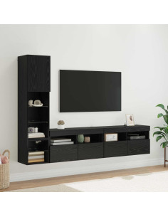 Unità TV da Parete con led 4 pcs Rovere Nero Legno multistrato