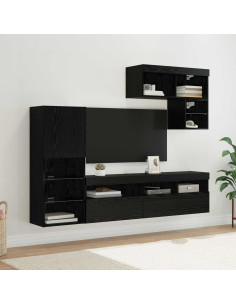 Unità per TV a Muro 6 pcs Rovere Nero Legno multistrato