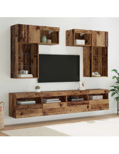 Unità per TV a Muro 6 pcs Rovere Nero Legno multistrato