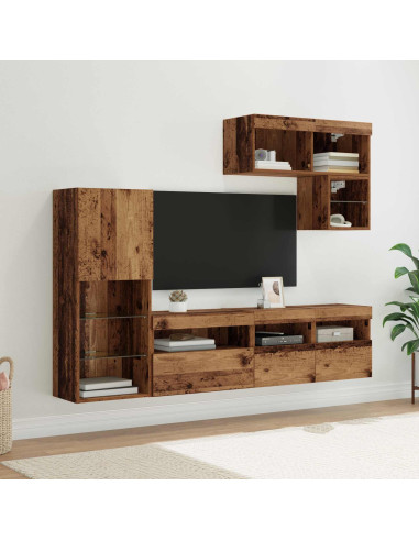Unità per TV a Muro 6 pcs Legno vecchio Legno multistrato