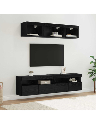 Unità a muro per TV con LED 5 pcs Rovere Nero 80 x 30 x 40 cm