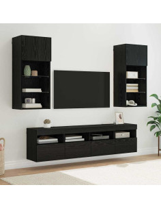 Unità a muro per TV con LED 5 pcs Rovere Nero 40,5 x 30 x 90 cm