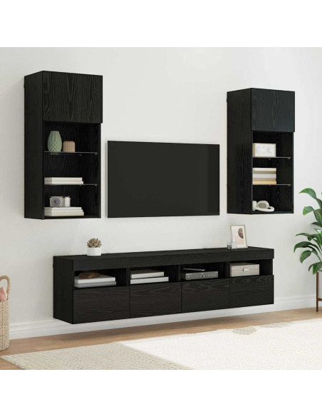 Unità a muro per TV con LED 5 pcs Rovere Nero 40,5 x 30 x 90 cm