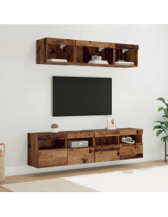 Unità a muro per TV con LED 5 pcs Legno vecchio 80 x 30 x 40 cm