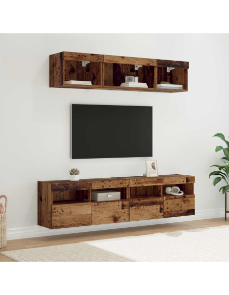 Unità a muro per TV con LED 5 pcs Legno vecchio 80 x 30 x 40 cm
