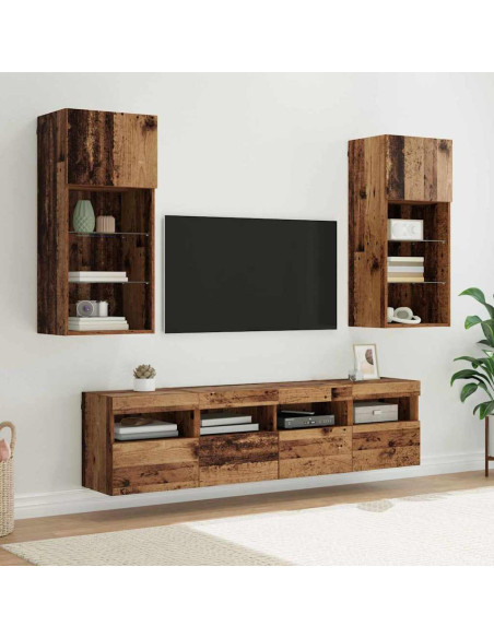 Unità a muro per TV con LED 5 pcs Legno vecchio