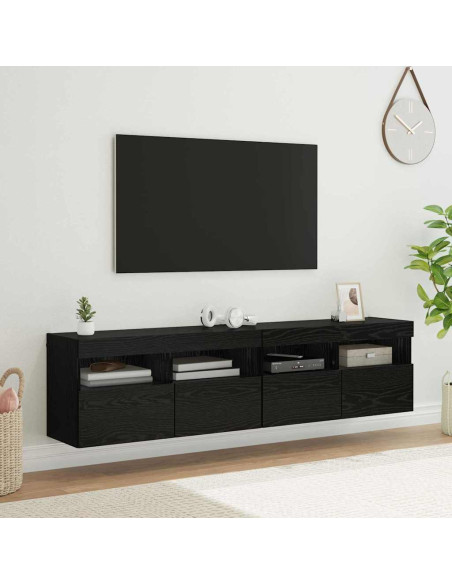 Mobiletti TV da Parete 2 pcs Rovere Nero 80 x 30 x 40 cm