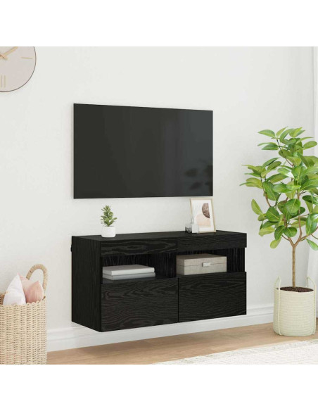 Mobile TV da parete Rovere Nero 80 x 30 x 40 cm