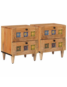 Armadio da Notte con cassetto 2 pcs Naturale 40 x 33,5 x 46 cm