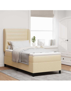 Letto a molle con materasso Crema 100 x 200 cm Tessuto 2